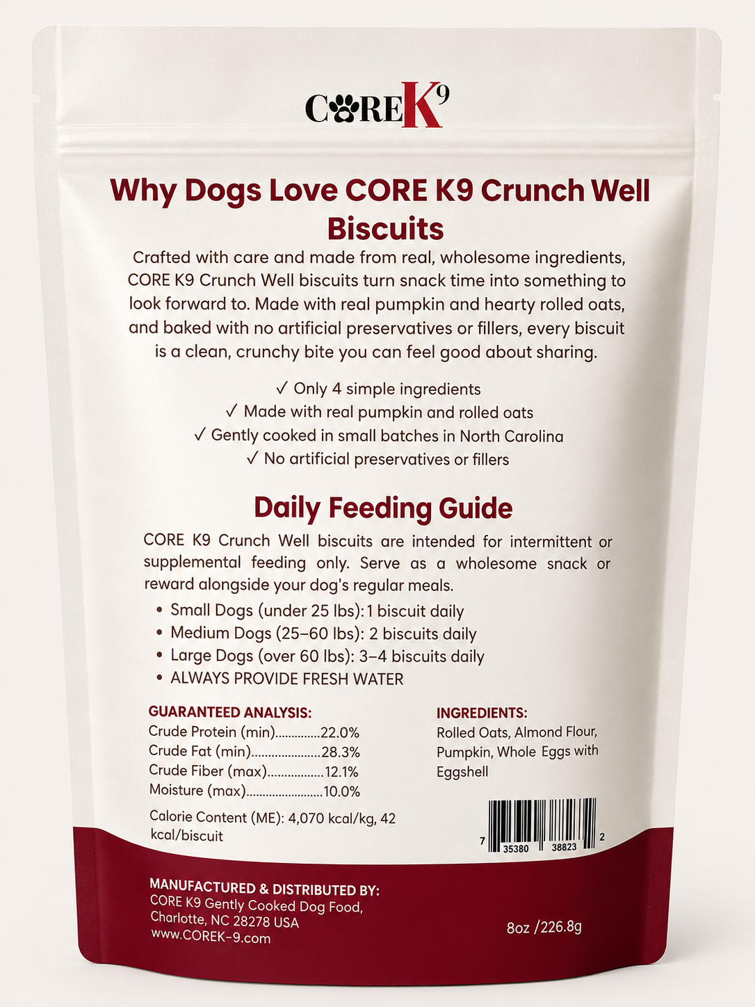 CORE K9 Crunch Well — Pumpkin & Oat Crunchy Biscuits
