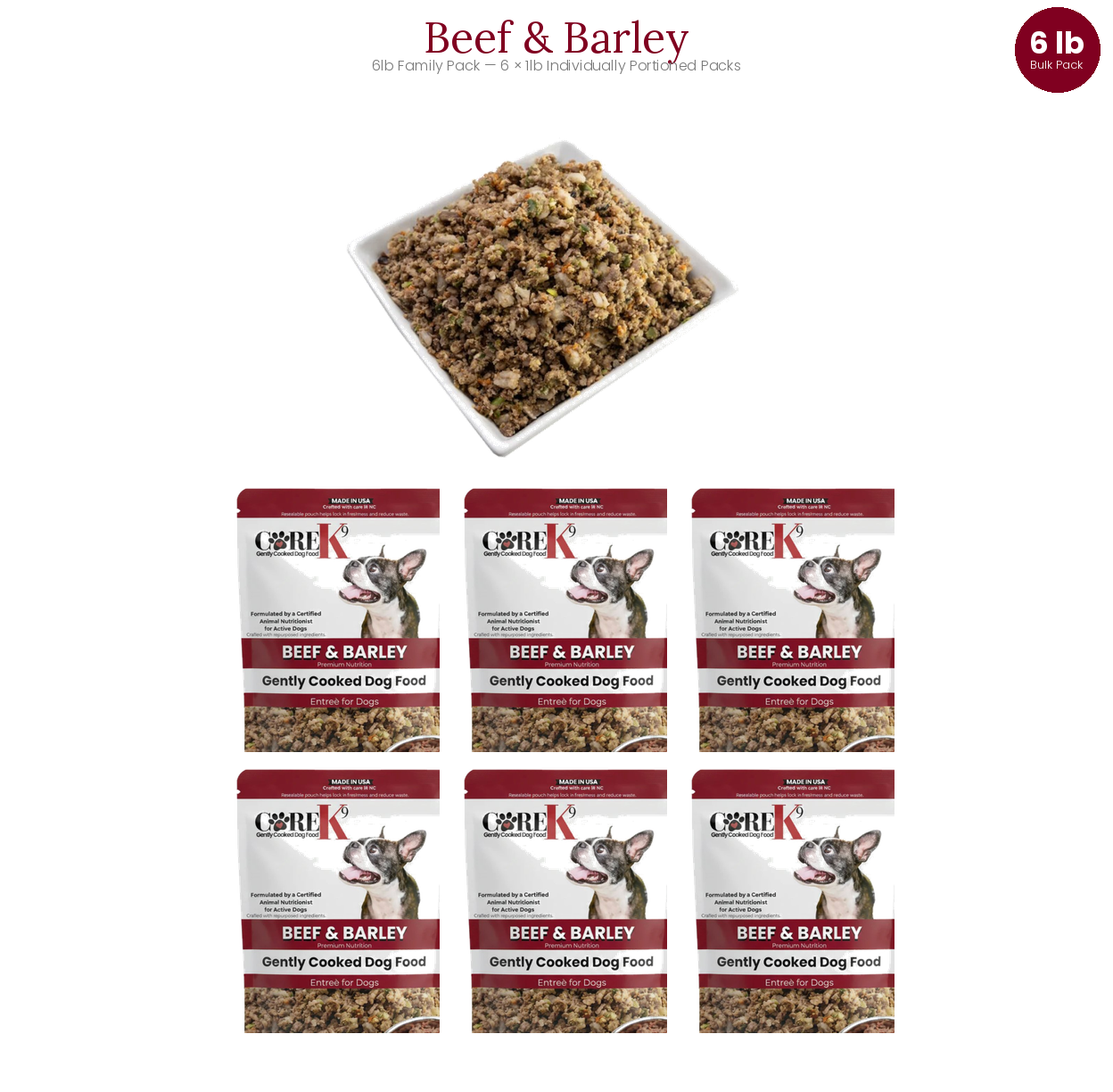 Plato principal de carne de res y cebada para perros