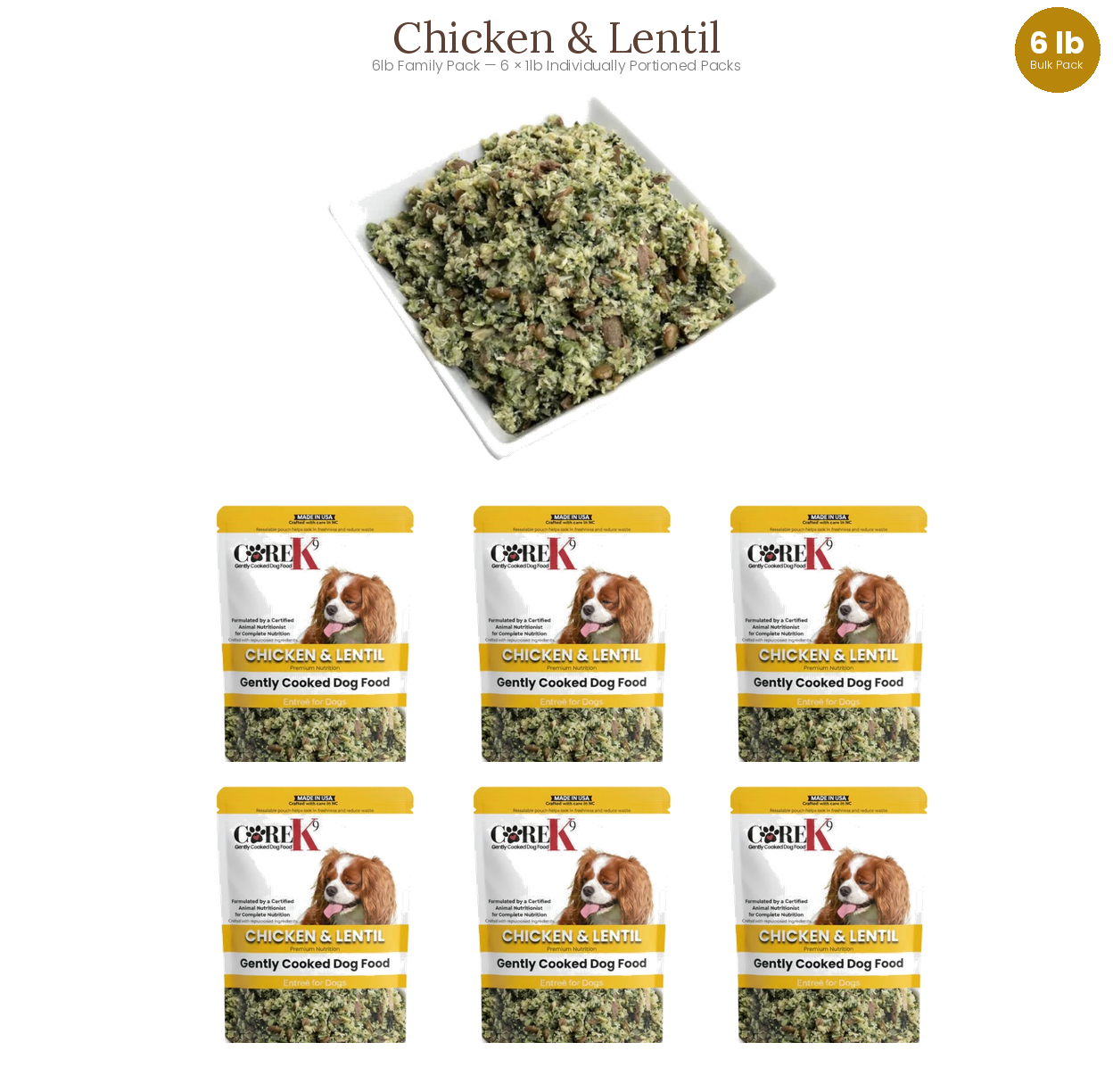 Plato principal de pollo y lentejas para perros