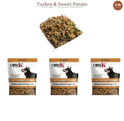 Plato principal de pavo y batata para perros