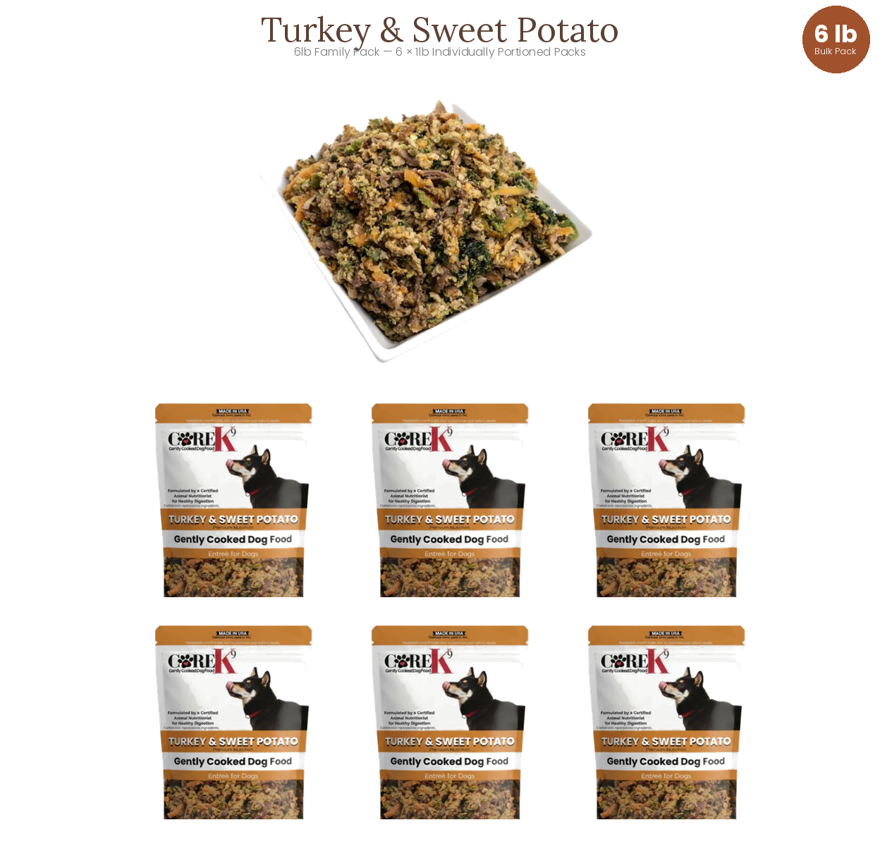 Plato principal de pavo y batata para perros